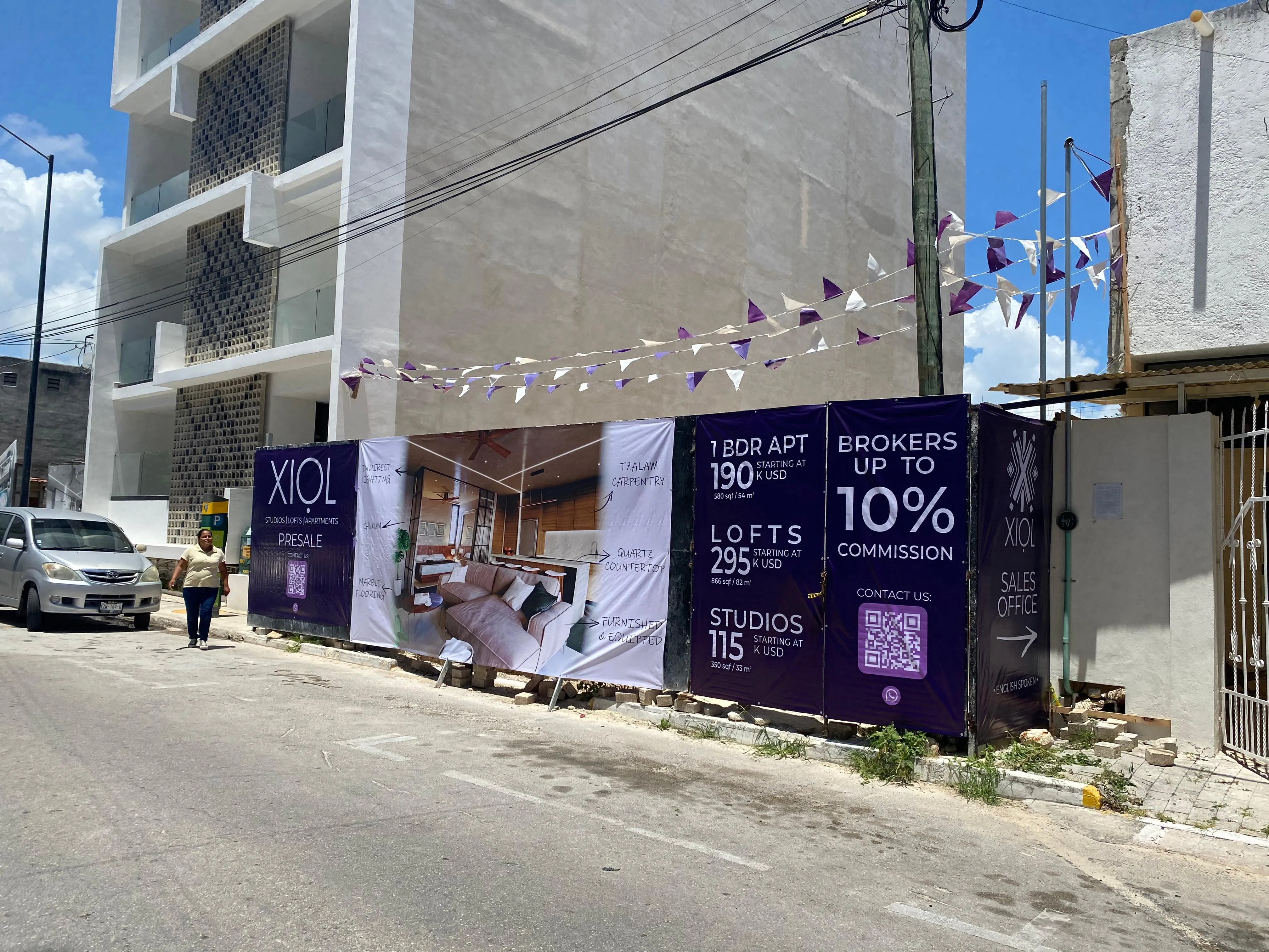XIOL sales office on the corner in Playa del Carmen